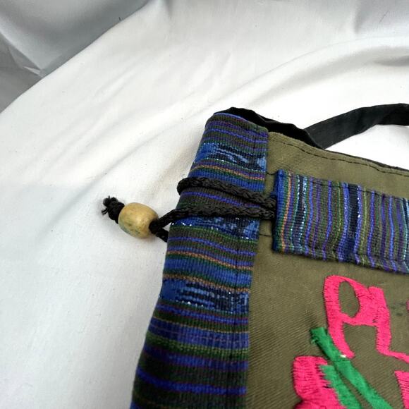 Cloth Purse Bohemian Sling Mexico Playa Del Carmen embroidered cinch lined - Picture 6 of 12